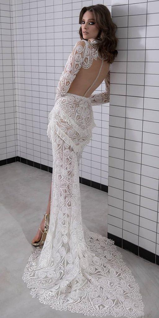 unique lace wedding dresses sheath with illusion back lace lior charchy