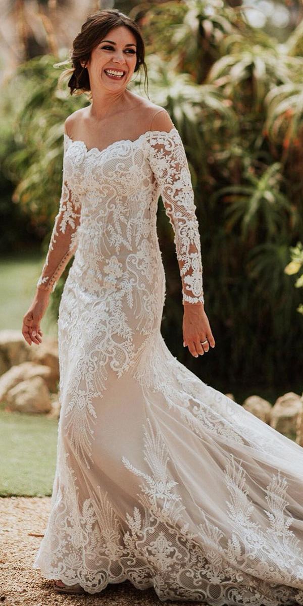 unique lace wedding dresses sheath with long sleeves illusion neckline ruben hernandez costura