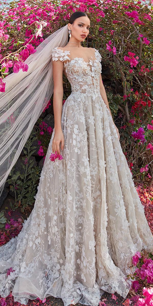 a line off the shoulder neckline 3d floral embroidered 2018 galia lahav wedding dresses