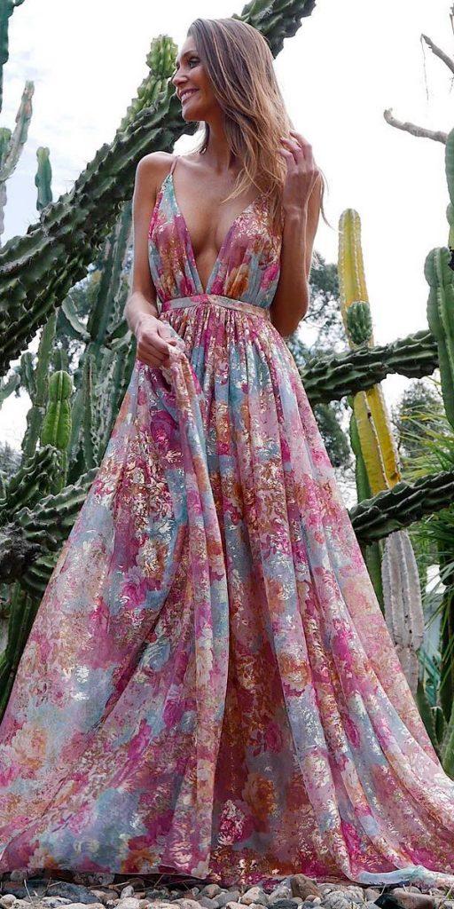 Beach Wedding Guest Dresses Fall A Line Blush Floral Deep V Neckline Sleeveless With Straps Kaoashop 512x1024 