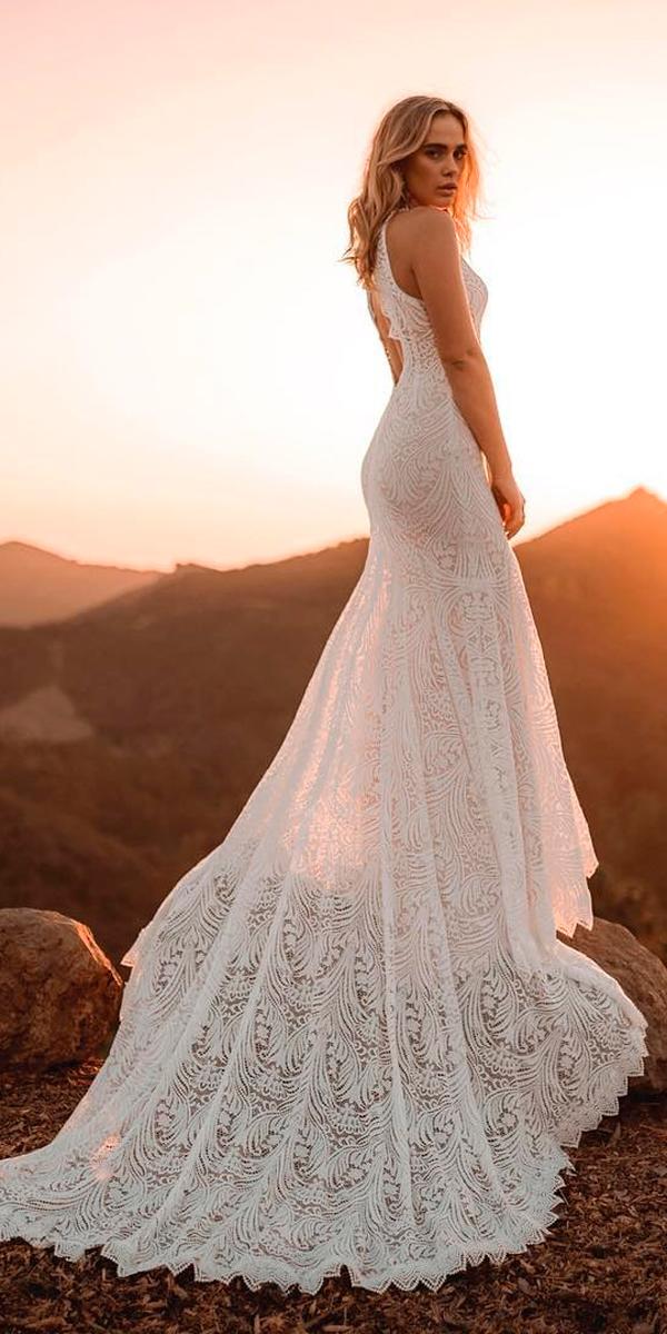 boho wedding dresses lace sleeveless with straps and train lover sx society