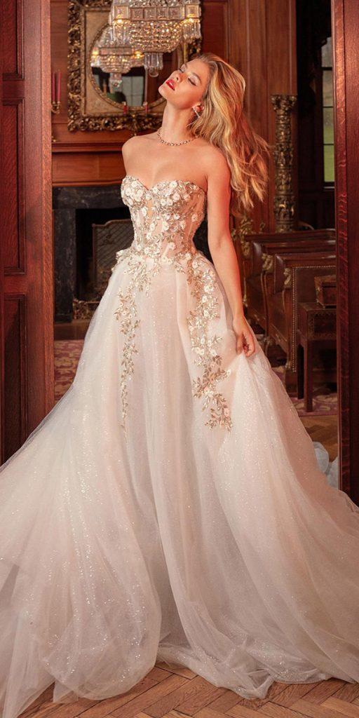 galia lahav wedding dresses ball gown sheer corset top with floral gold appliques