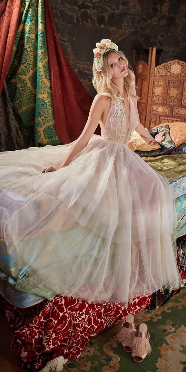 galia lahav wedding dresses deep v neckline halter top tulle skirt ivory simple