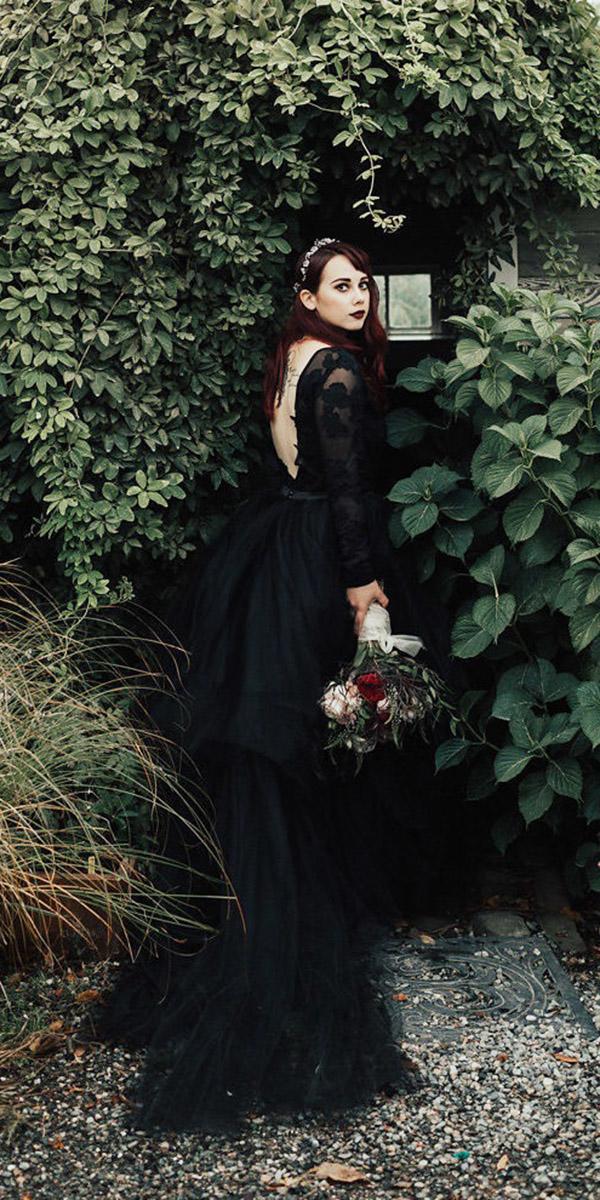 gothic wedding dresses a line open back with long sleeves ruffled skirt sweet caroline styles