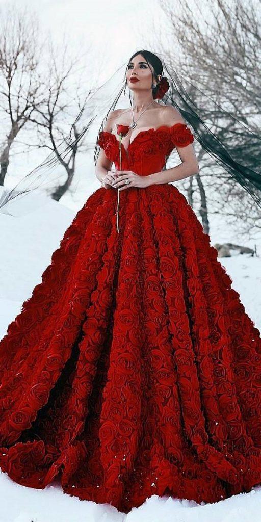 gothic wedding dresses ball gown off the shoulder 3d floral said mhamad photography