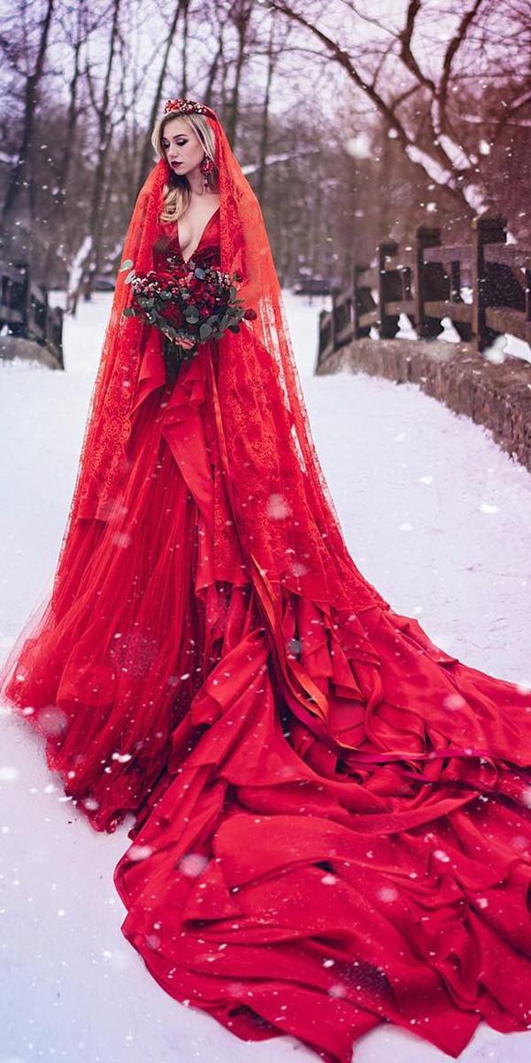  gothic wedding dresses ball gown red with veil malyarova olga
