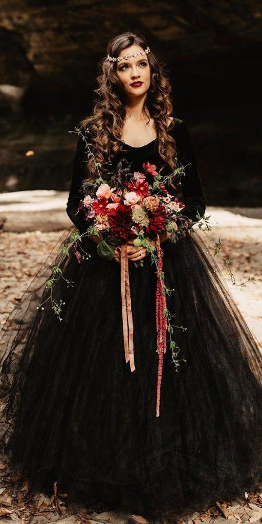 gothic wedding dresses ball gown with long sleeves black tulle skirt summer leigha photo