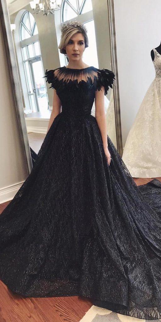  gothic wedding dresses black a line with train lazarobridal