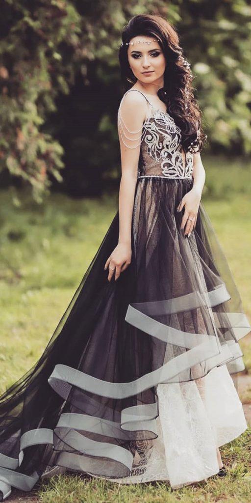 gothic wedding dresses black and white ruffled skirt with straps ida torez
