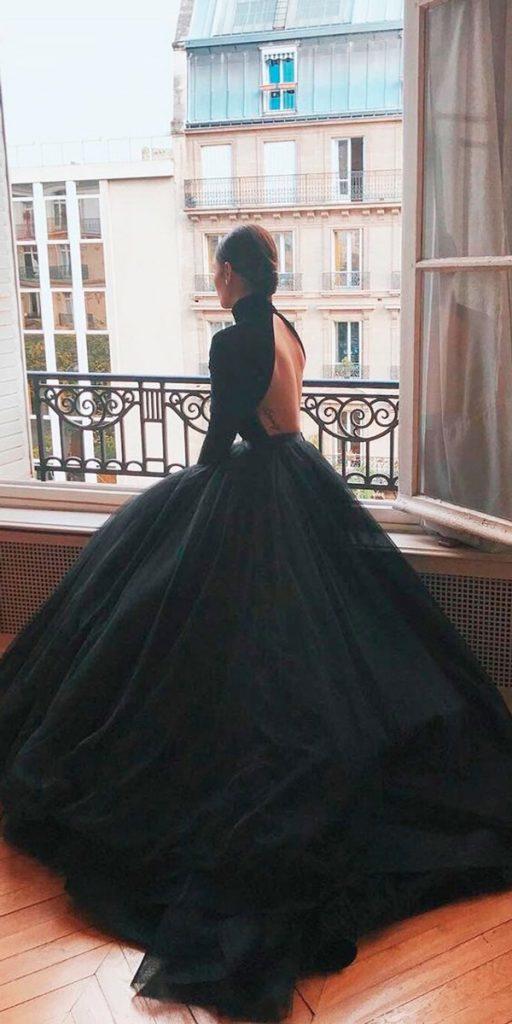 gothic wedding dresses ball gown high neck with long sleeves open back mark bumgarner