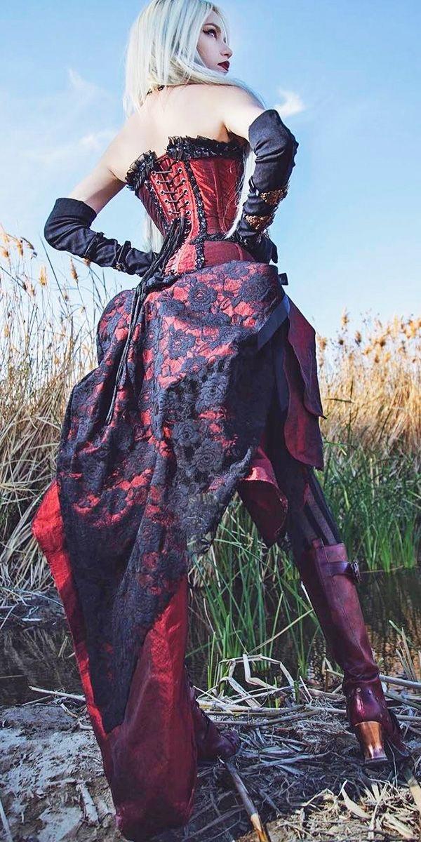 gothic wedding dresses red accents corset devil night