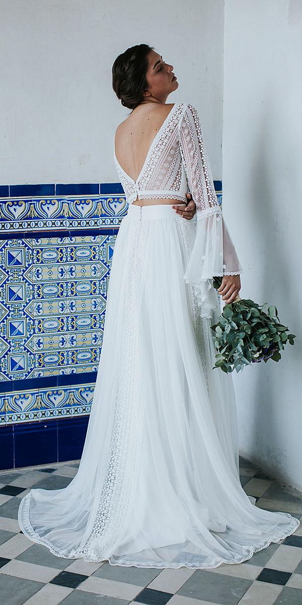 lavetis wedding dresses v back with long sleeves chiffon skirt vintage