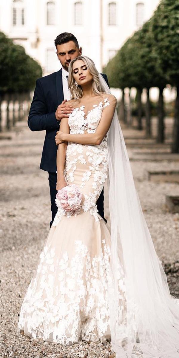 milla nova wedding dresses mermaid for real bride with floral appliques blush