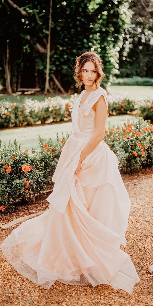 simple wedding dresses a line ruffled skirt sleeveless blush halletoothman