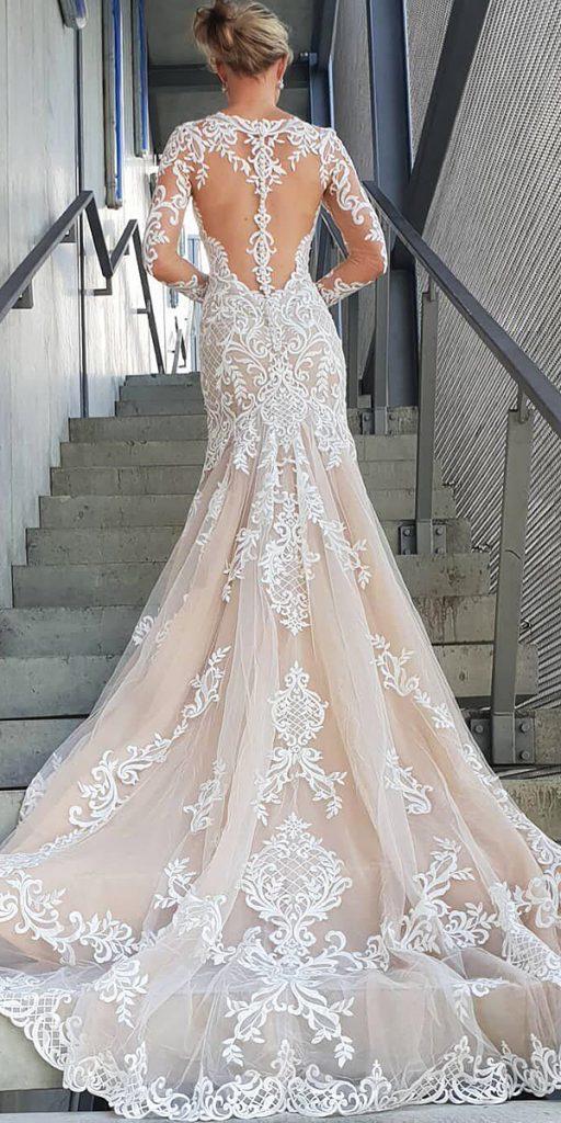  top wedding dresses fit and flare with illusion long sleeves tattoo effect back lace maggiesotterodesigns