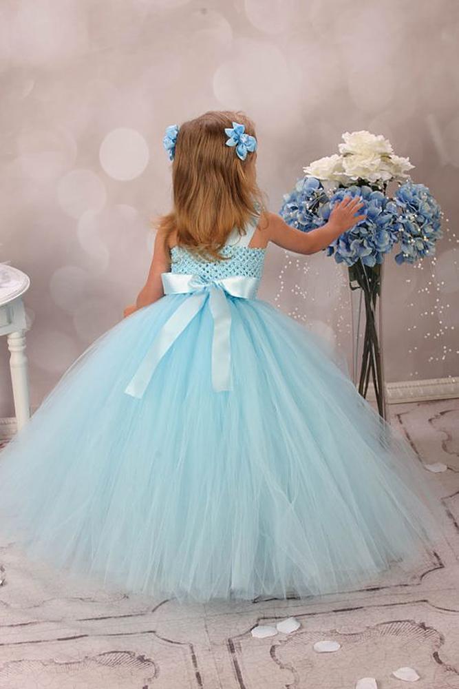 tutu flower girl dresses tulle skirt blue with bow couture linie kleider