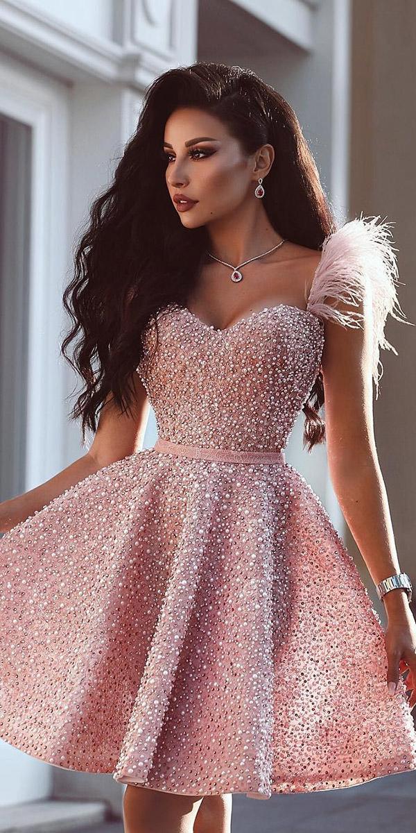 top wedding dresses short pink sweetheart beaded said mhamad official