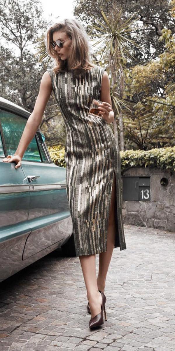 wedding guest designer dresses sleeveless with slit carl kapp