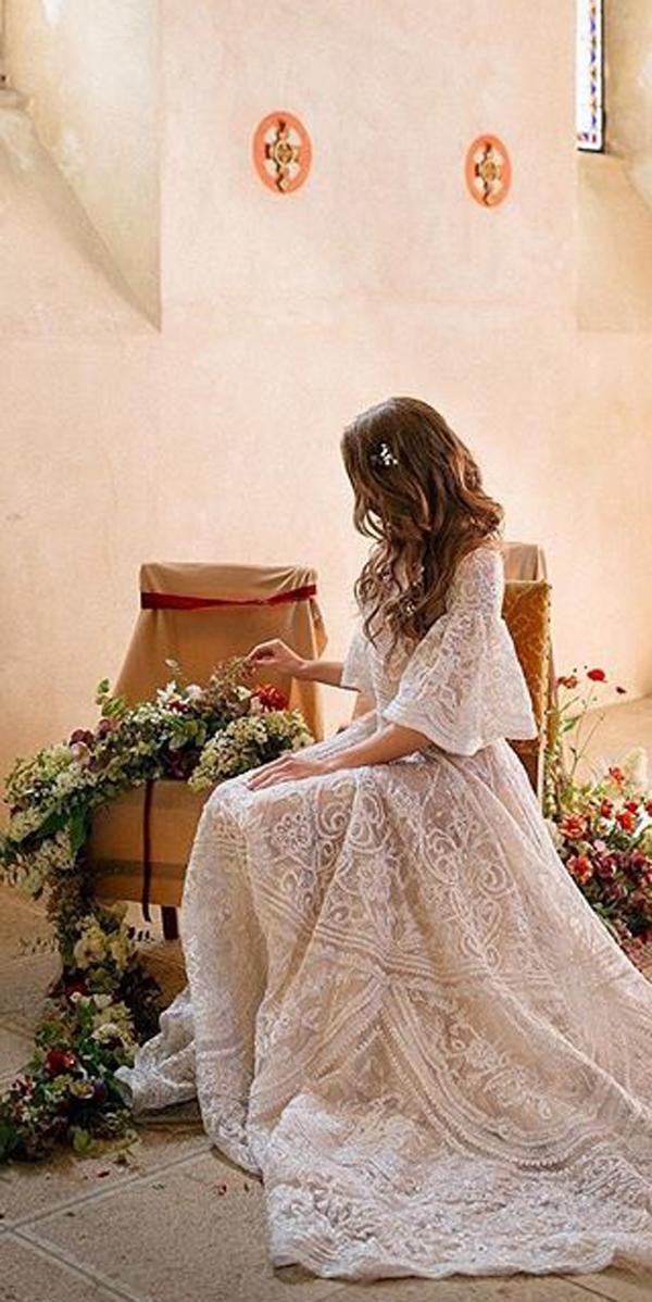 a line lace romantic boho wedding dresses with sleeves jayeavery