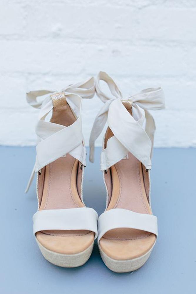 beach wedding shoes wedge with bow simple for bride photography by paulina