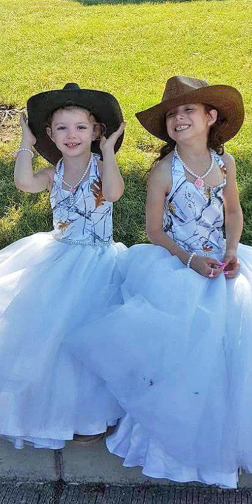 country camo flower girl wedding dresses ball gown white with caps camo formal
