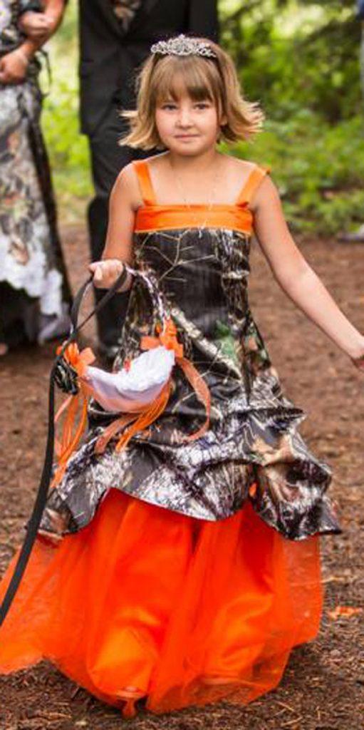 country camo flower girl wedding dresses with orange spaghetti straps a line camo formal