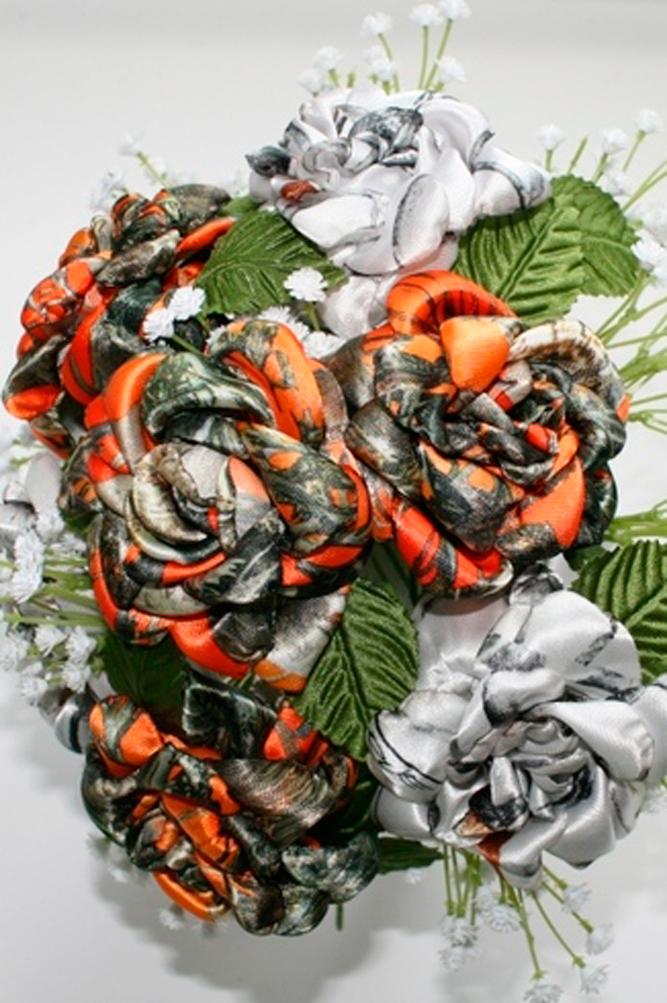 country camo wedding bouquets orange elements roses camo treasures