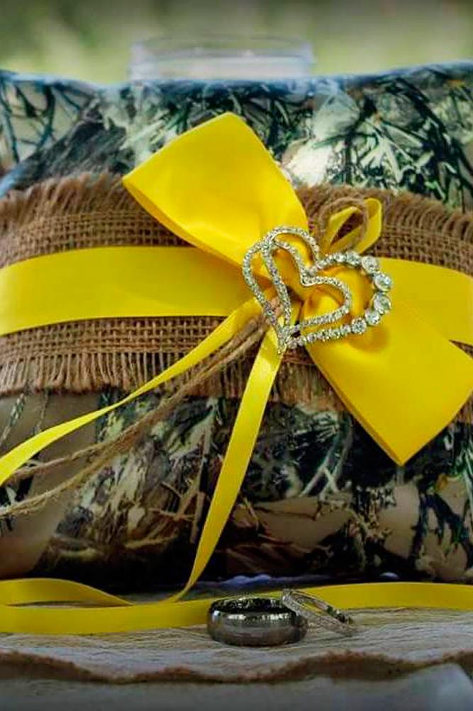 country camo wedding treasures yellow ring pillow shannon