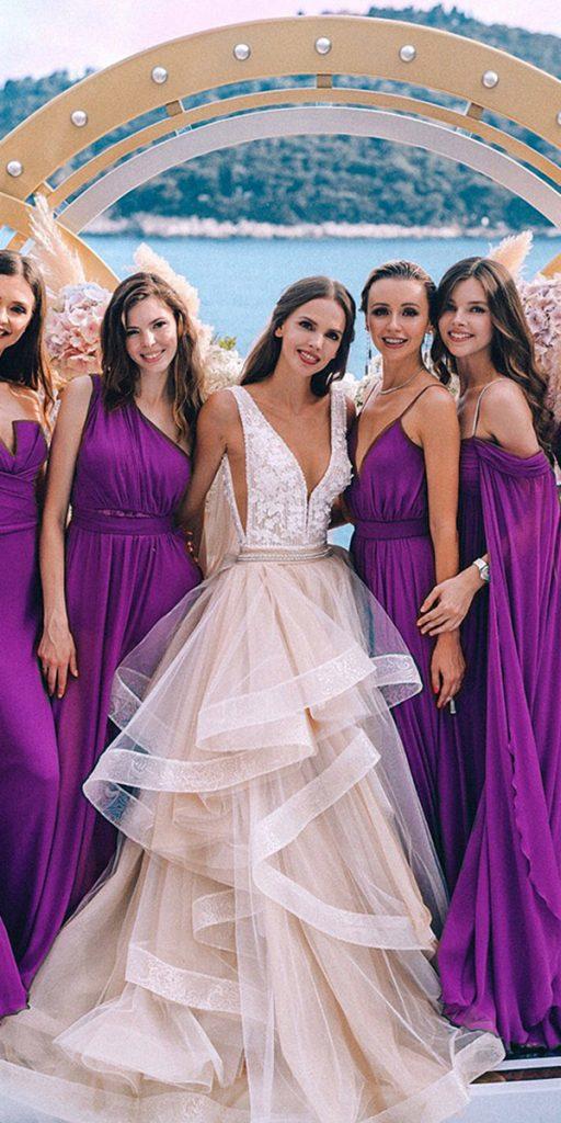 dark lavender bridesmaid dresses long mismatched maya om