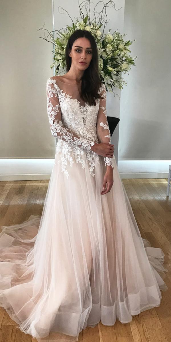 kelly faetanini wedding dresses ball gown with long sleeves floral blush 2018