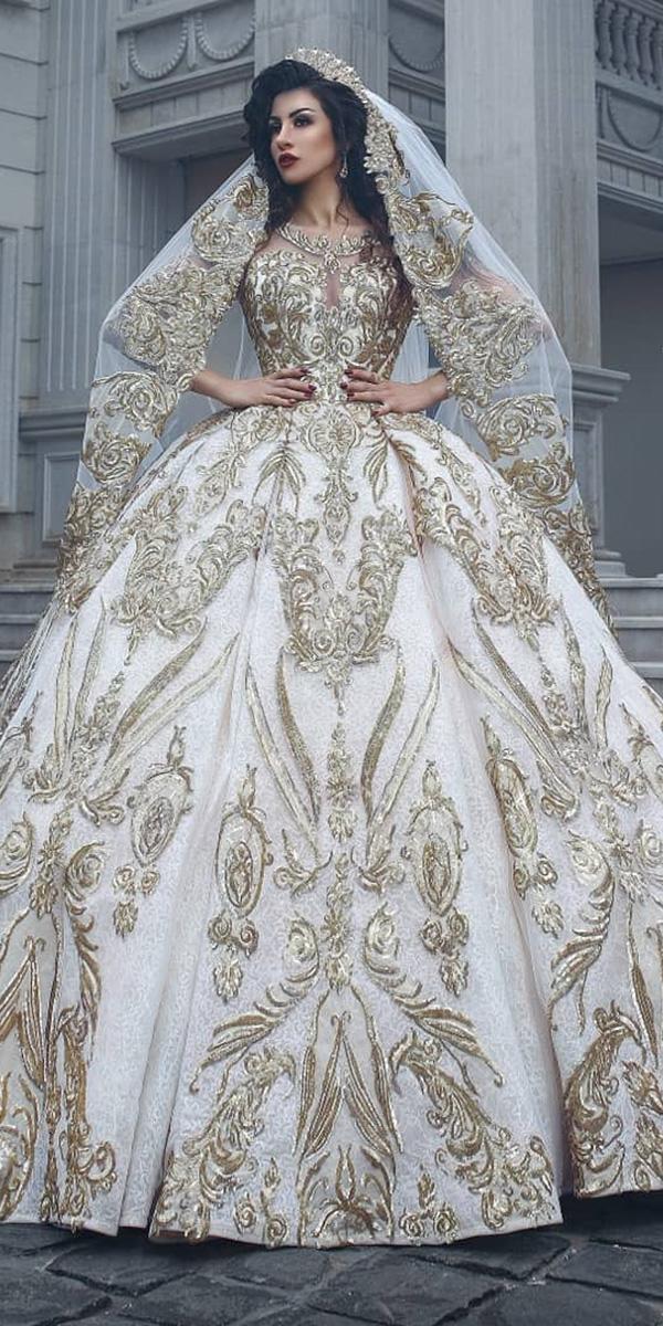 lace bridal gowns ball gown floral lace gold embellishment eden haute