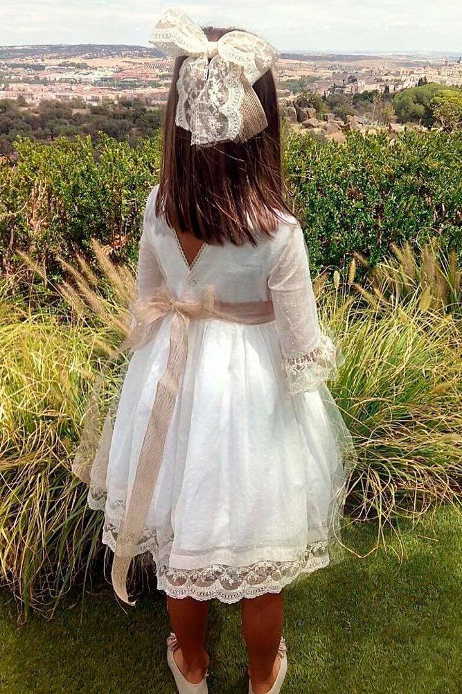 lace flower girl dresses ball gown short vintage with back bow long sleeves marinasmoda
