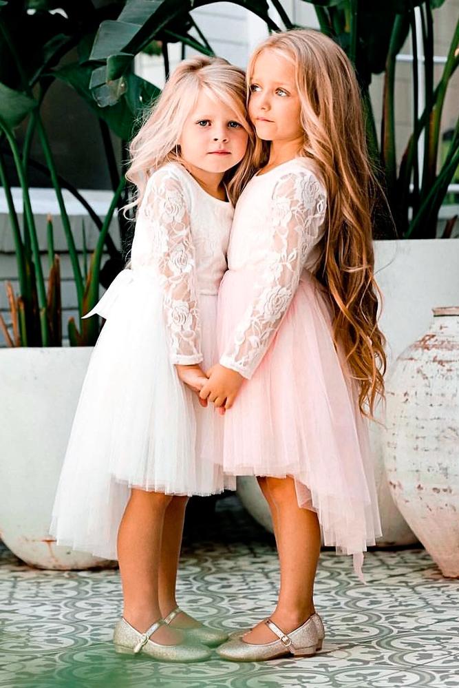lace tulle skirt long sleeves a line high low lace flower girl dresses miss g style
