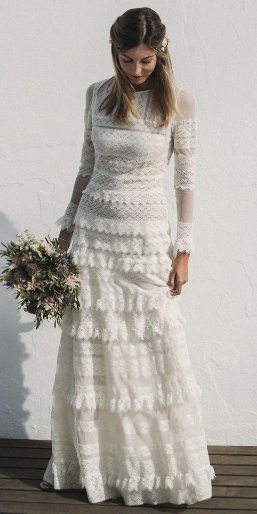 long sleeve wedding dresses boho lace ruffled skirt teresahelbig