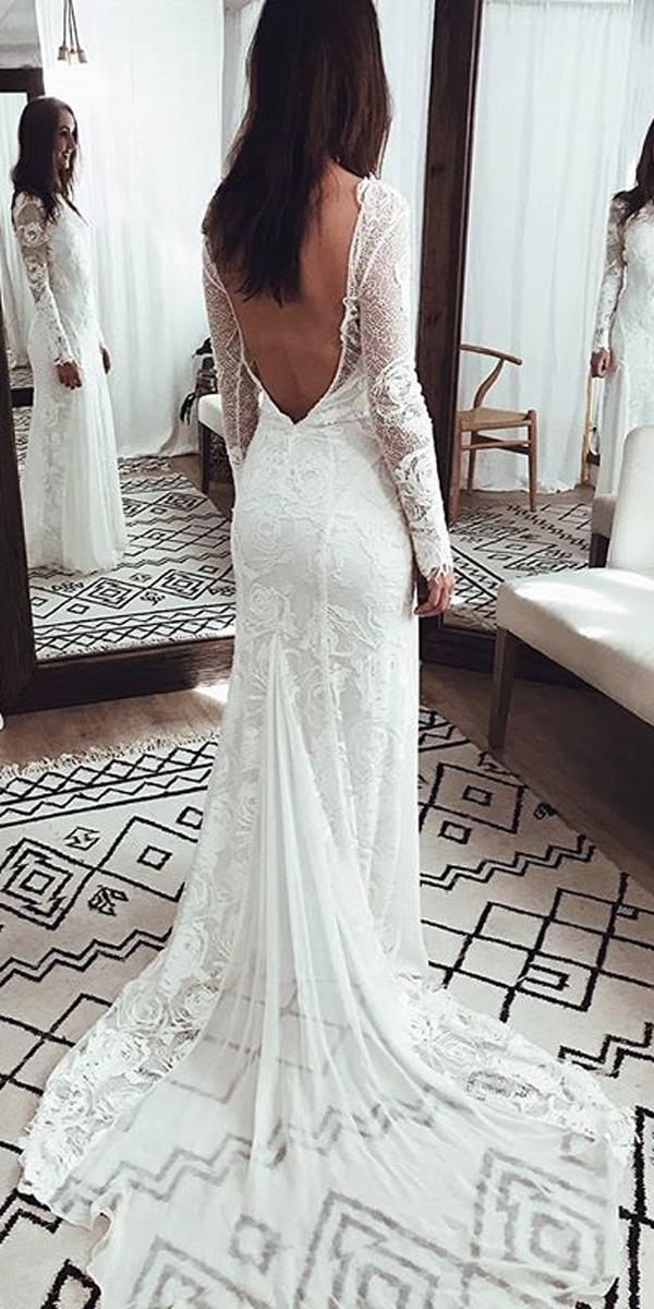 long sleeve wedding dresses boho sheath fit and flare low back lace grace loves lace