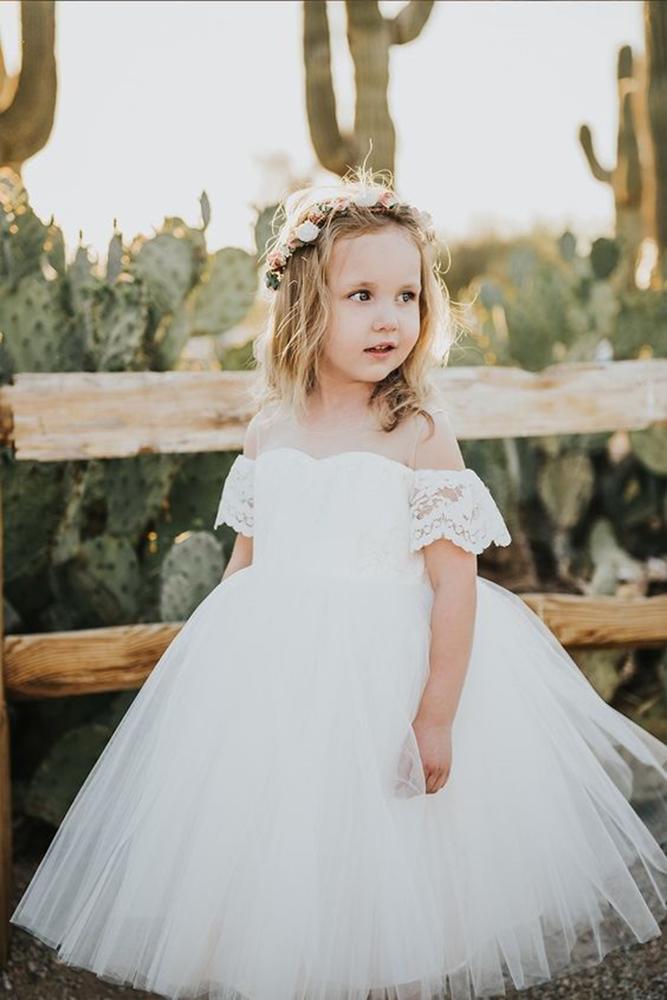 tutu flower girl dresses off the shoulder illusion neckline white