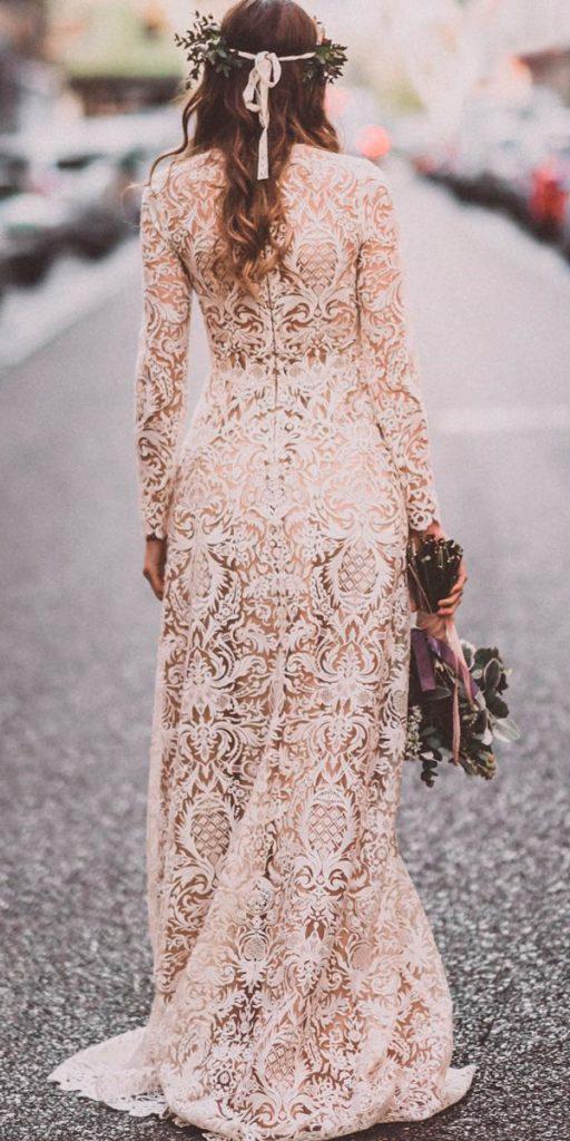 vintage backless lace ivory boho wedding dresses with sleeves estela garro atelier