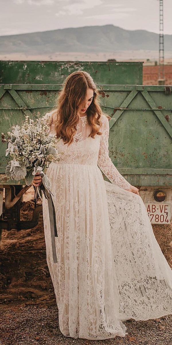 vintage lace wedding dresses a line with long sleeves barnyard immacle novias