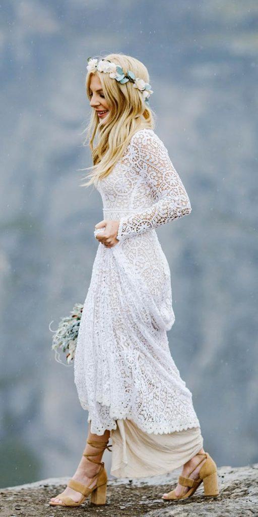  vintage lace wedding dresses a line with long sleeves rustic saldanavintage