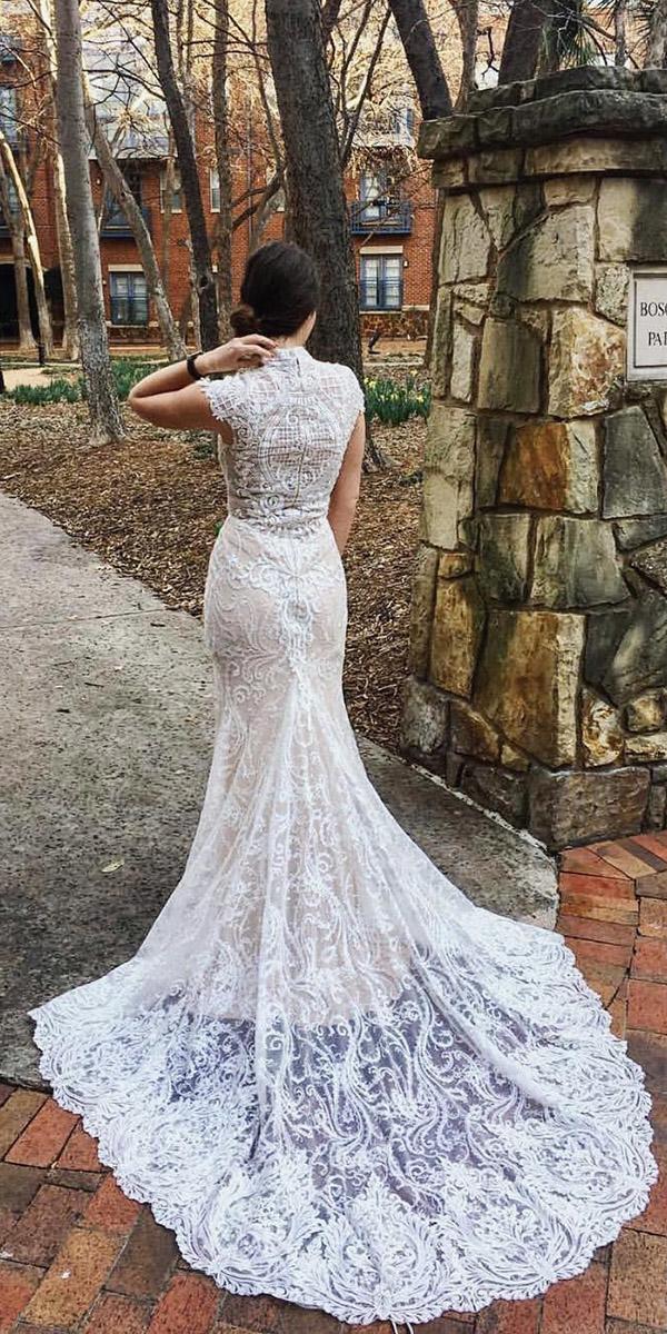 vintage lace wedding dresses mermaid with cap sleeves nigh neck callablanca