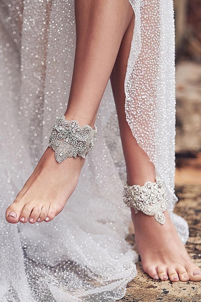  beach wedding shoes barefoot jeweled vintage annacampbellbridal