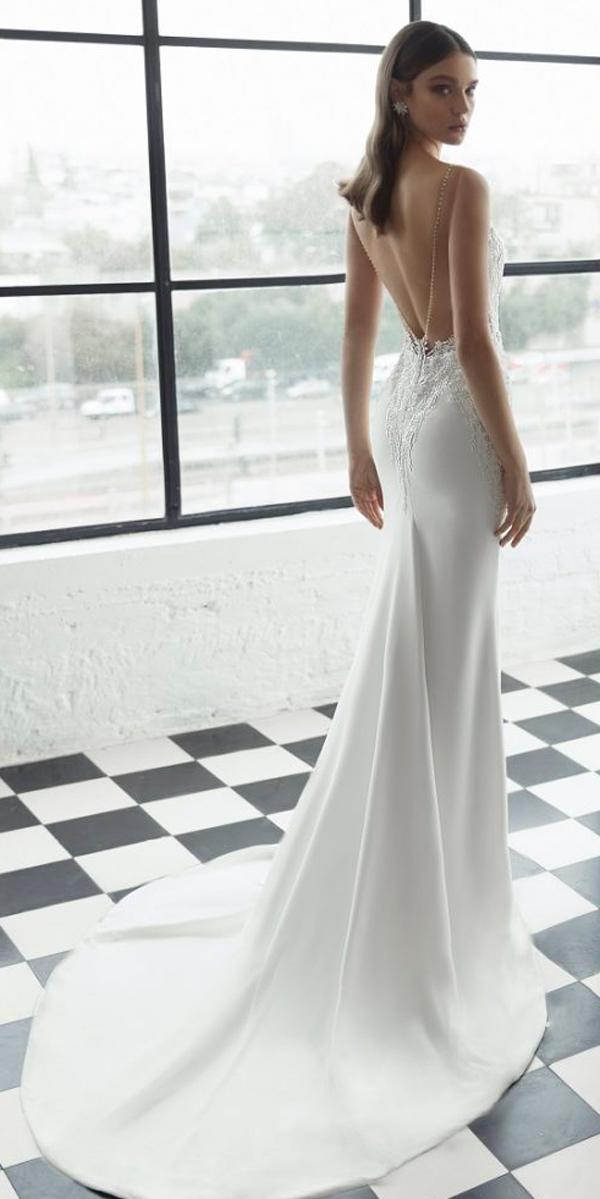 Sheath satin low back wedding dresses 2019