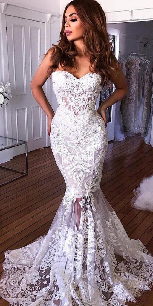  mermaid wedding dresses sweetheart strapless neckline full lace nektaria