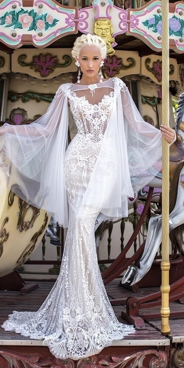 mermaid wedding dresses sweetheart with cape full lace romantic daria karlozi