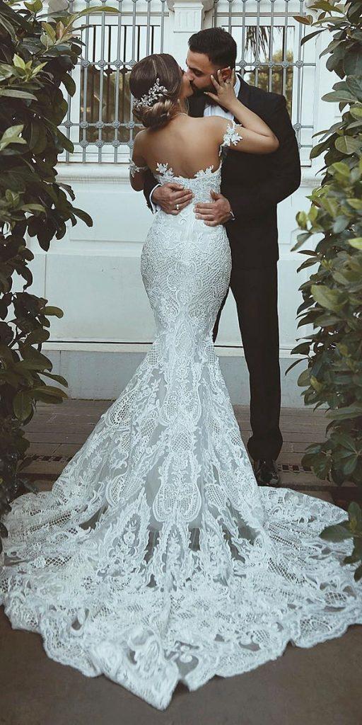 mermaid wedding dresses vintage off the shoulder lace with train said mhamad official