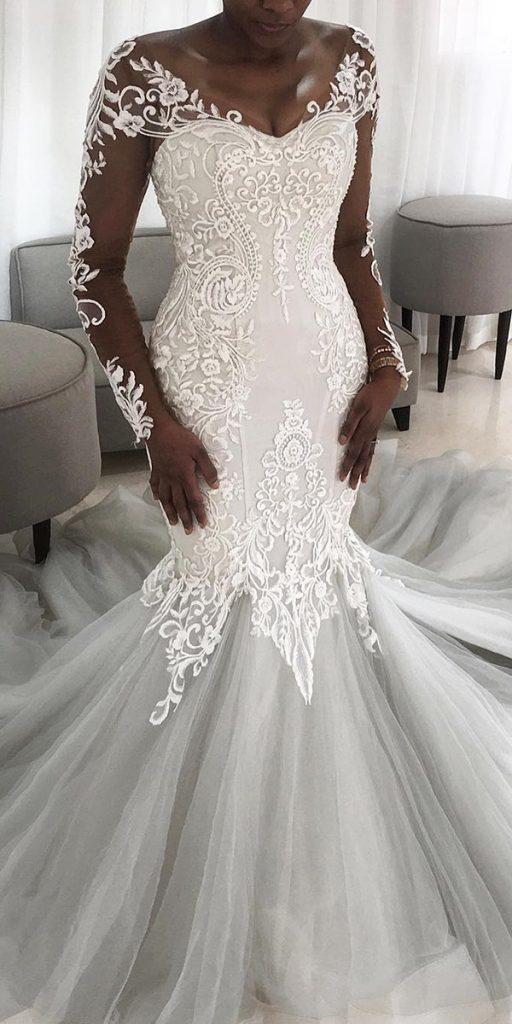 mermaid wedding dresses with illusion long sleeves sweetheart full lace andreaiyamah bride