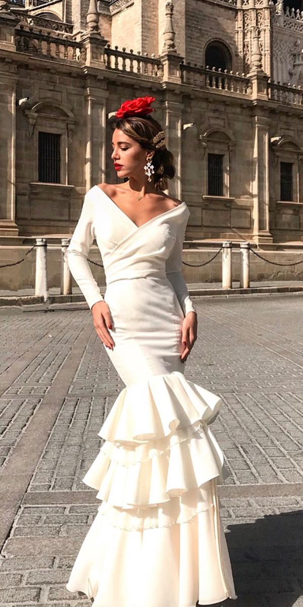 mermaid wedding dresses with long sleeves simple ruffled skirt maria josesuarez