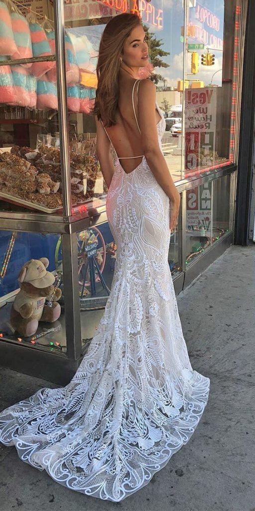 mermaid wedding dresses with spaghetti straps lace with train beach tara keely