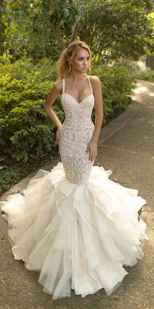 mermaid wedding dresses with spaghetti straps sweetheart lace ruffled skirt naama and anat