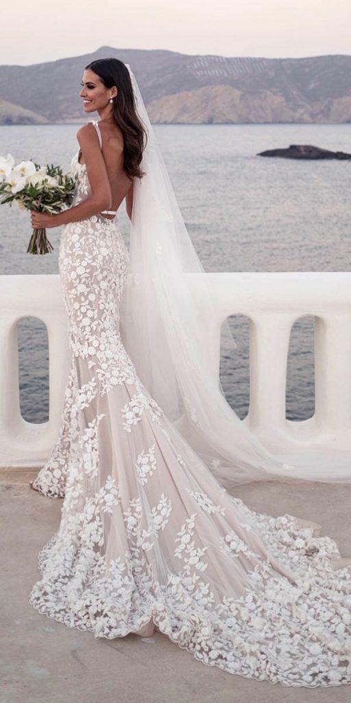 mermaid wedding dresses with straps low back floral blush with train steven khalil